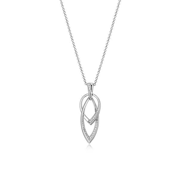 NR0LBRK-W "Swing" Interlocking Marquise and Pear Link Pave Cubic Zirconia Long Necklace