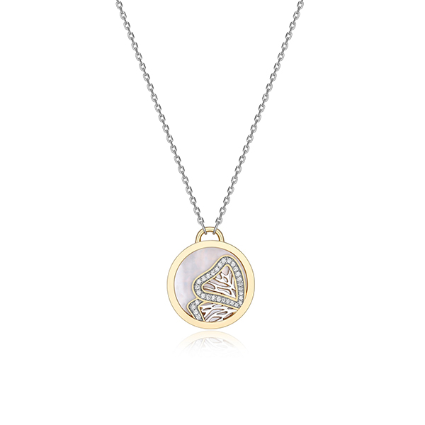 NR0LBRX-2T "Protect Love" Mother of Pearl and Pave Cubic Zirconia Butterfly Wing Motif Necklace