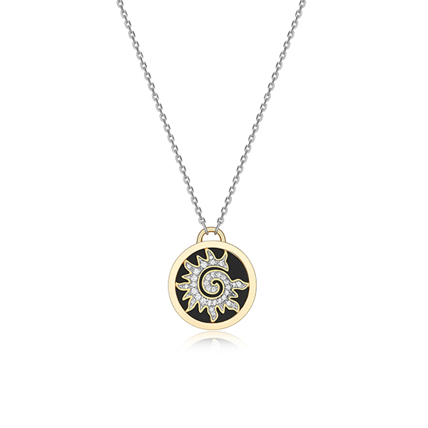 NR0LBRY-Y "Protect Sun" Agate and Pave Cubic Zirconia Sun Motif Necklace