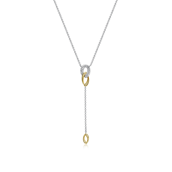 NR0LBSR-2T "Ebullience" Twisted Oval Link with Cubic Zirconia Lariat Necklace