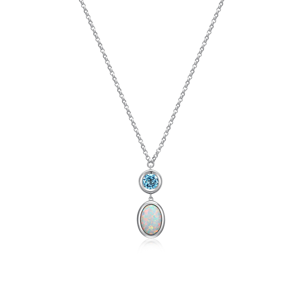 NR0LBU1-W "Mirage" Topaz and Opal Bezel Set Necklace