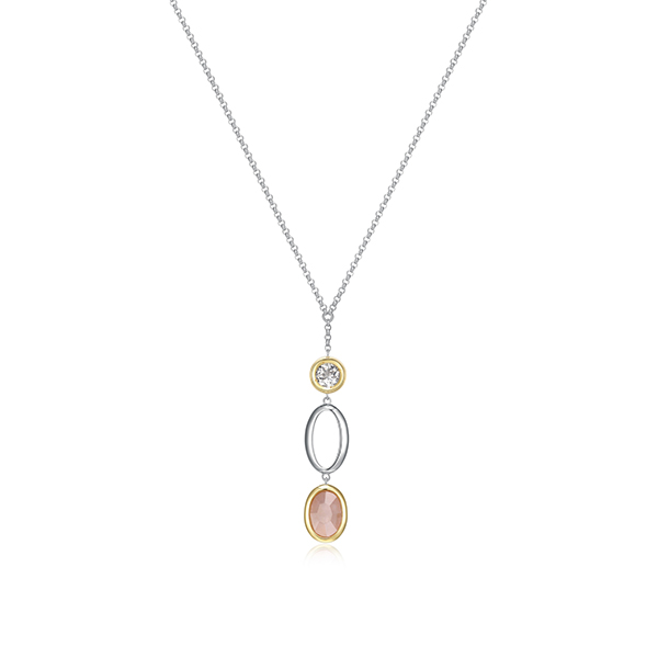 NR0LBU2-2T "Mirage" Rose Quartz and White Topaz Necklace