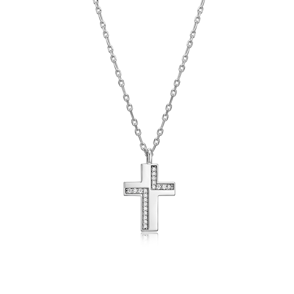 NR0LBU8-W "Motif" Cross with Cubic Zirconia Necklace