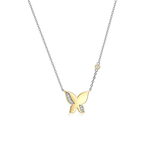 NR0LBUB-2T "Motif" Butterfly with Cubic Zirconia Necklace