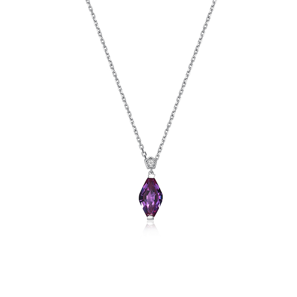 NR0LBUC-P "Etoile" Marquise Shape Created Sapphire and Lab Grown Diamond Necklace