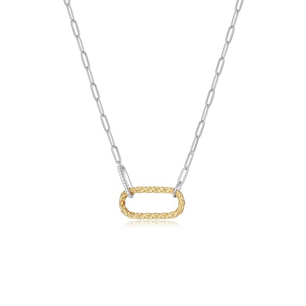 NR0Q0BC-2T Sterling Silver "Paperclip" Link with Cubic Zirconia Necklace