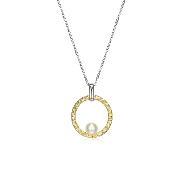 NR0Q0CB-2T Sterling Silver "Venus" White Pearl on Mesh Circle Necklace