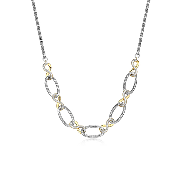 NR0Q0DR-2T Sterling Silver "New Mesh" CZ Infinity & Oval Ink Necklace