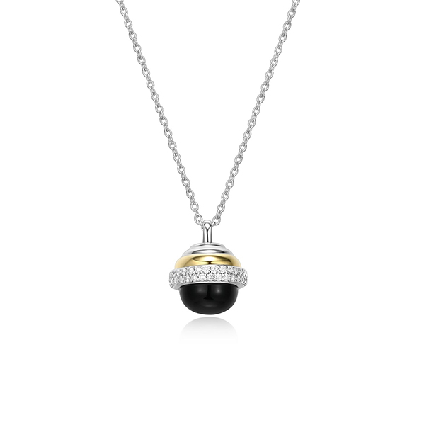 NR0Q0E9-2T Sterling Silver "New Mesh" Genuine Agate & CZ Necklace