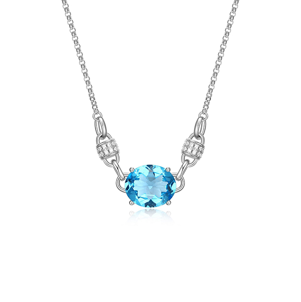 NR0Q0EU-W Sterling Silver "Prism" Genuine Topaz & CZ Necklace
