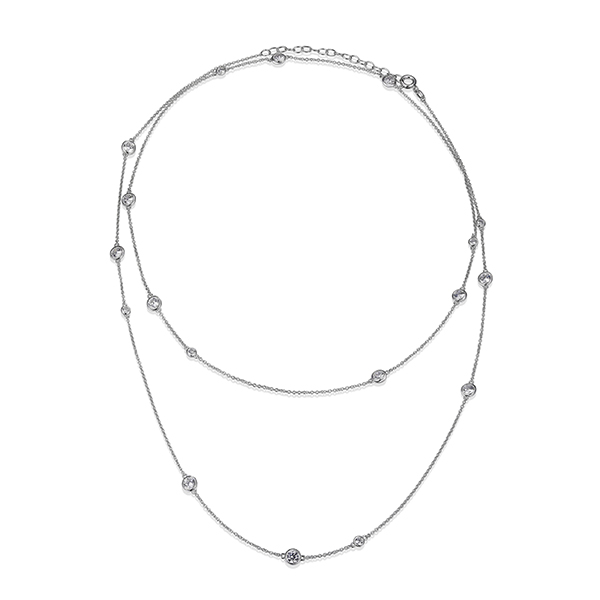 Diamondlite Cubic Zirconia 4mm Round Bezel Set Station Necklace - Silver