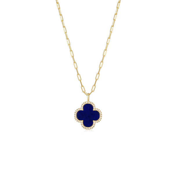 NS0Q09A-Y Sterling Silver "Bliss" Lapis Lazuli and Diamondlite Clover Necklace
