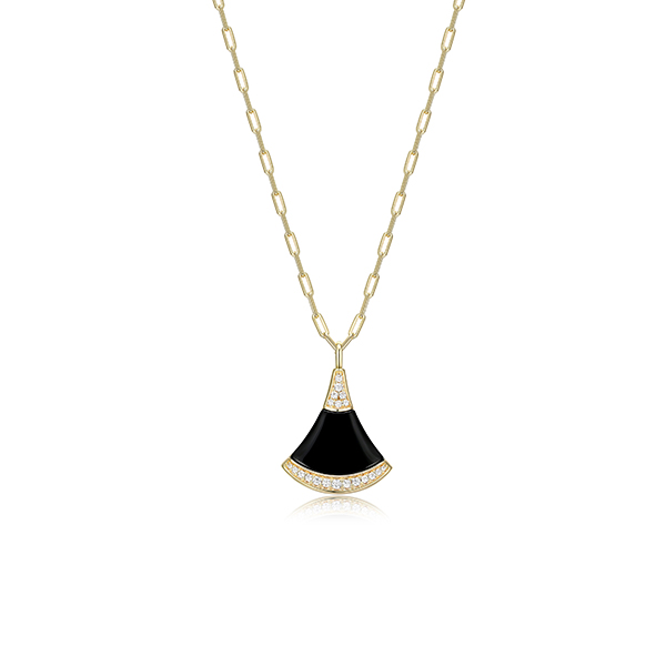 NS0Q0AQ-Y Sterling Silver "Fanflare" Black Agate with Diamondlite CZ Necklace