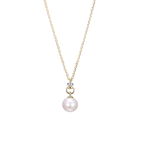 NS0Q0D2-2T Sterling Silver "Venus" Genuine White Pearl with CZ Necklace