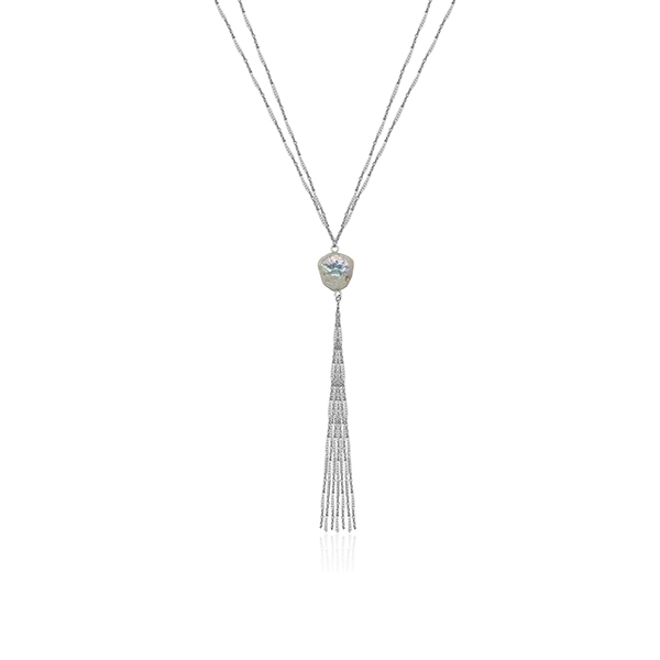 CJ Steelx Genuine Pearl tassel Necklace with Multi Chain