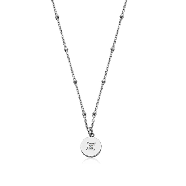 CJ Steelx Coin Pendant with Crystal on Beaded Chain - Silver