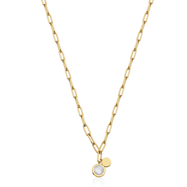 CJ Steelx Link Necklace with Preciosa Crystal - Gold