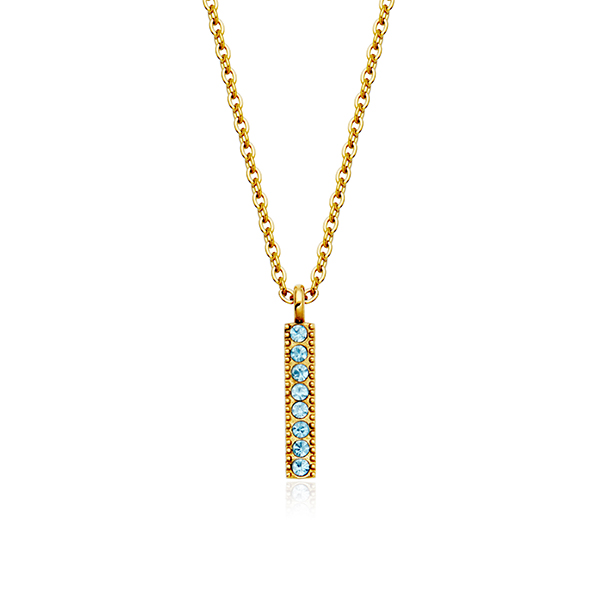 CJ Steelx Aquamarine Crystal Birthstone Bar Necklace - March