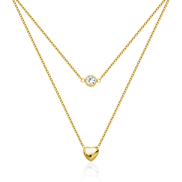 Valentine's Day CJ Steelx Heart and Round Crystal Layered Necklace - Gold