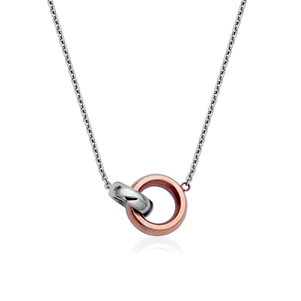 CJ Steelx Interlocking Ring Necklace - Silver and Rose