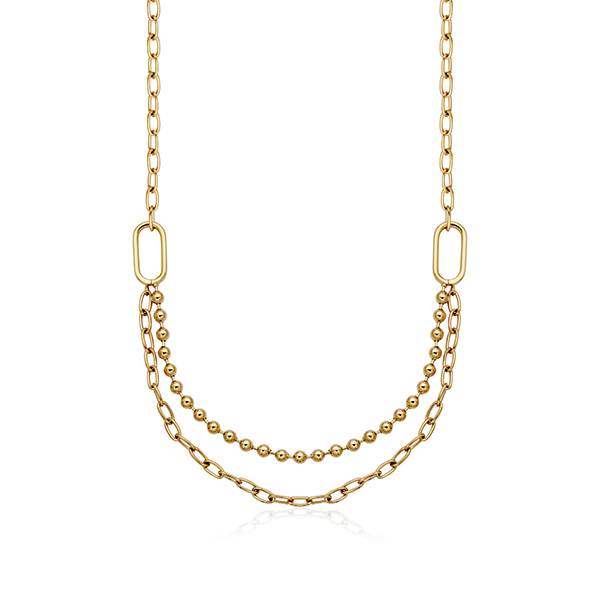 CJ Steelx Double Layer Bead and Link Chain Necklace - Gold