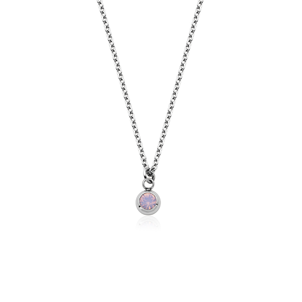 CJ Steelx Carded  "October" Rose Opal Crystal Necklace - Silver