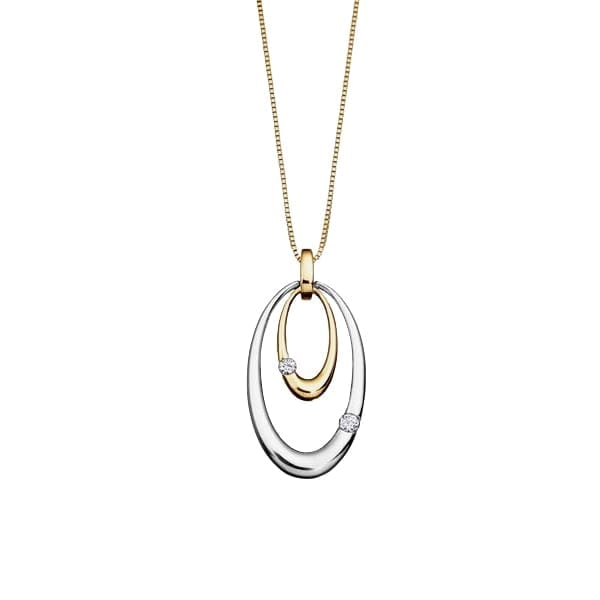 10K Two-Tone Gold Double Oval Stud Pendant with Diamond (0.09 CT. T.W.)