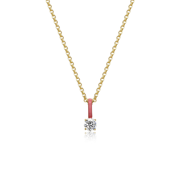 Cotton Candy Collection Round Diamondlite Cubic Zirconia with Enamel Pendant - Dark Pink