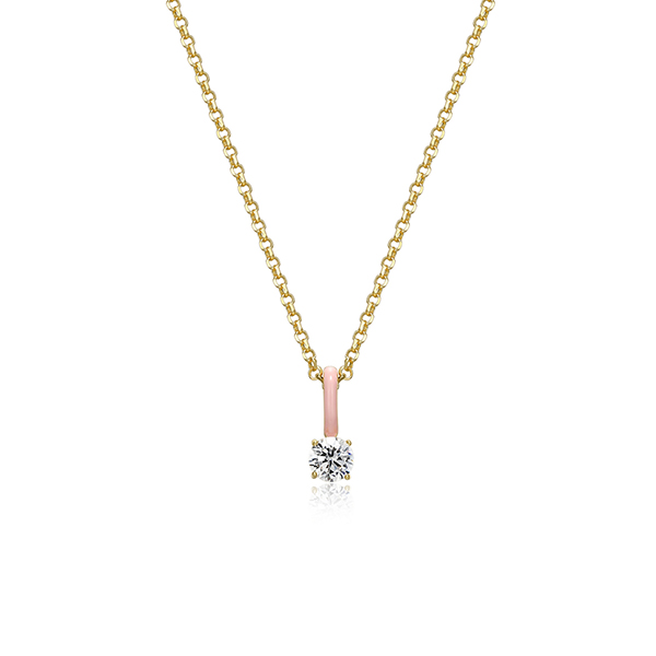 Cotton Candy Collection Round Diamondlite Cubic Zirconia with Enamel Pendant - Light Pink