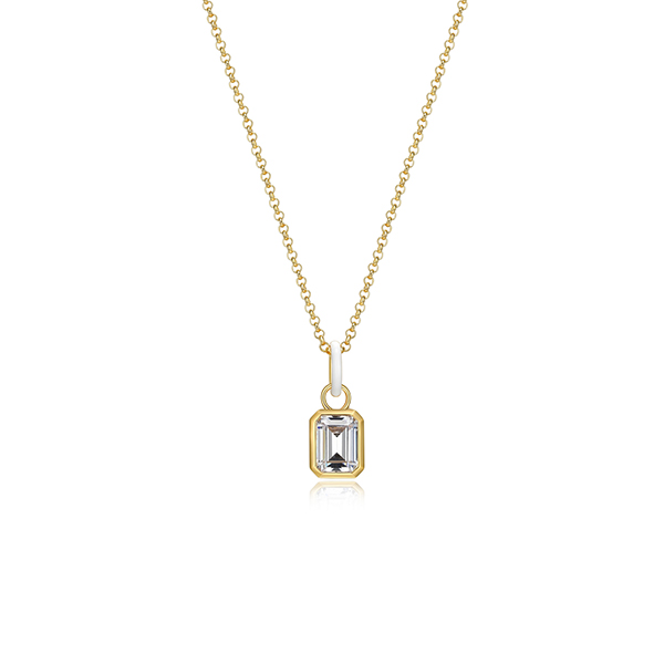 Cotton Candy Collection Emerald Diamondlite Cubic Zirconia with Enamel Pendant - White