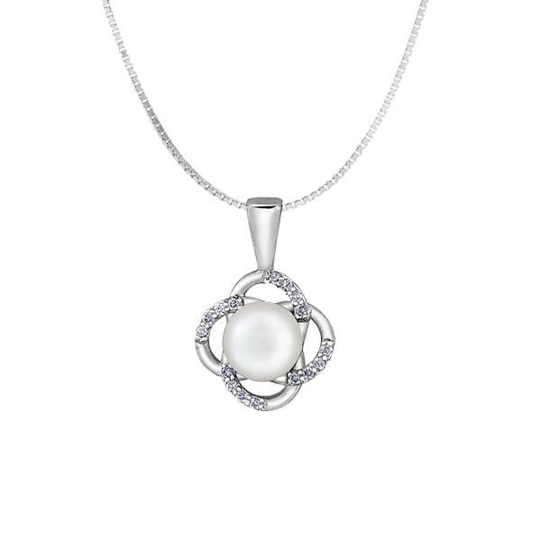 Pearl Flower Pendant in 10K White Gold with Diamond