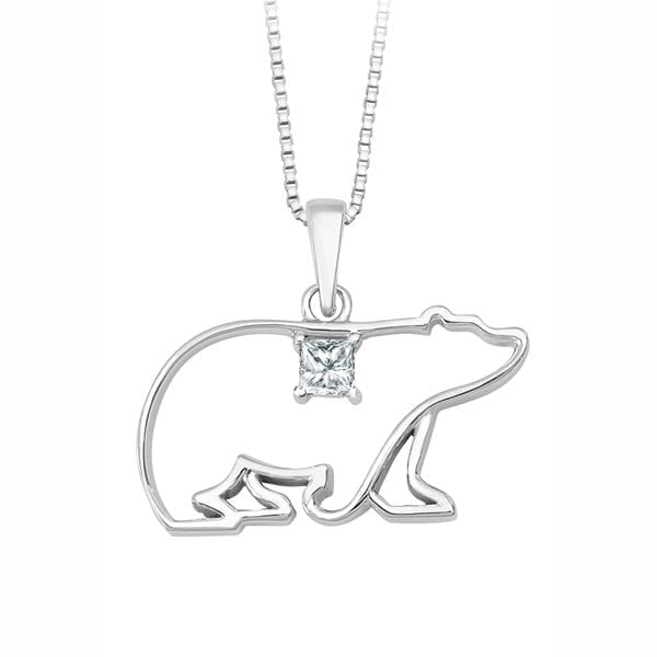 Canadian Diamond Solitaire Polar Bear Pendant in Sterling Silver (0.08 CT.)