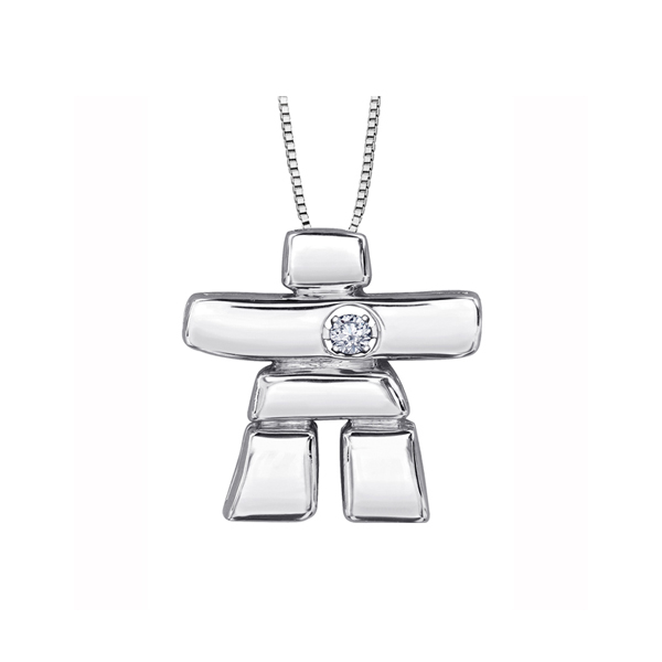 Canadian Diamond Solitaire Inukshuk Pendant in 10K White Gold (0.06 CT.)