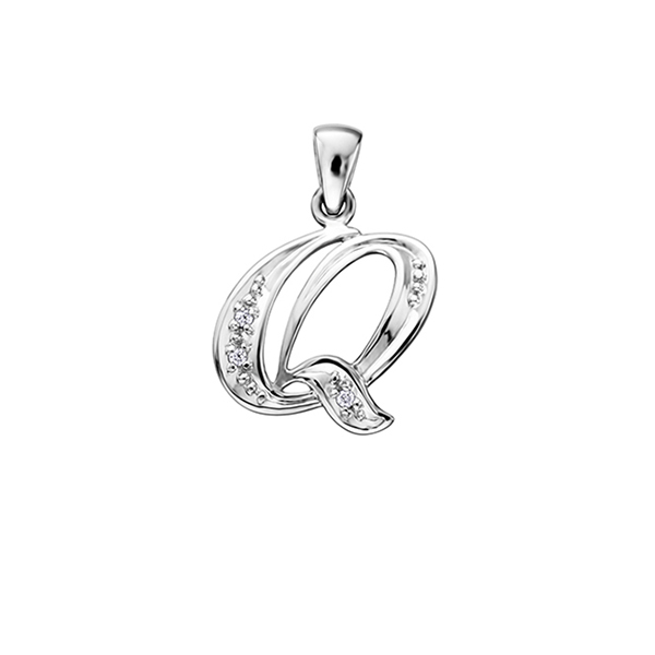 Diamond Initial "Q" Pendant in 10K (0.015 CT. T.W.) - Silver