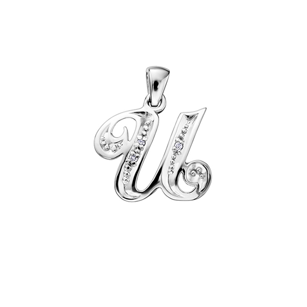 Diamond Initial "U" Pendant in 10K (0.015 CT. T.W.) - Silver