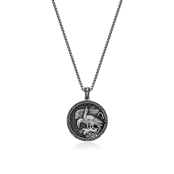 CJ STEELX Eagle Medallion Pendant - Silver and Black