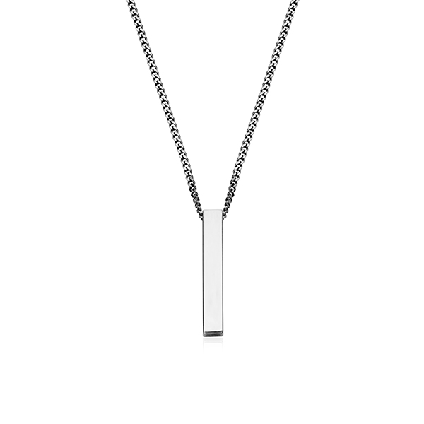 CJ STEELX Bar Pendant on Curb Chain - Silver