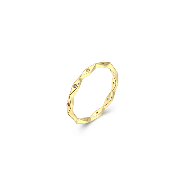 Diamondlite Cubic Zirconia "Mystique" Multi-coloured Created Gems Scalloped Ring - Gold - Size 6
