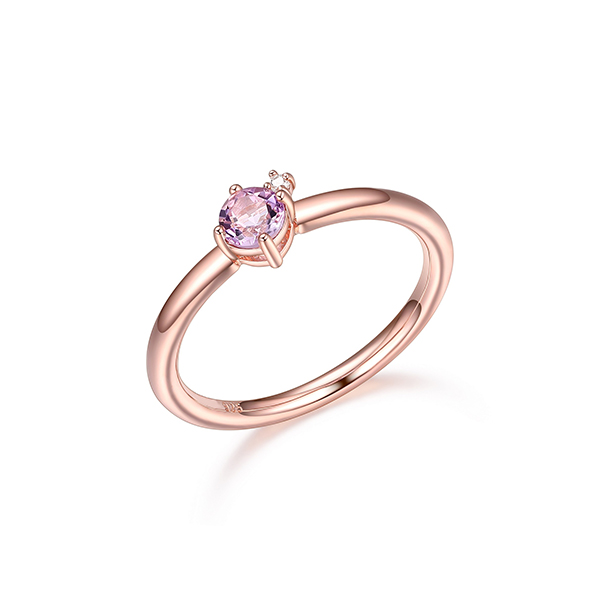 Diamondlite Cubic Zirconia and 4mm Round Pink Amethyst Ring - Rose - Size 6
