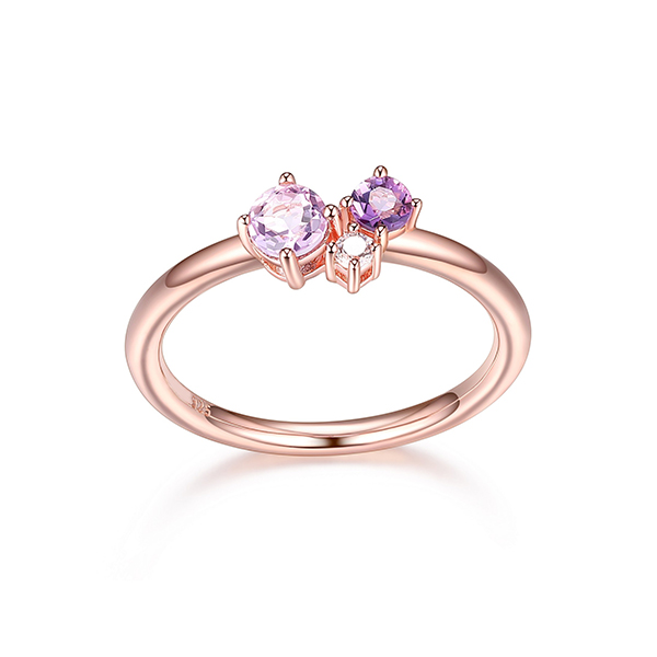 Diamondlite Cubic Zirconia and Amethyst Trio Ring - Rose - Size 7
