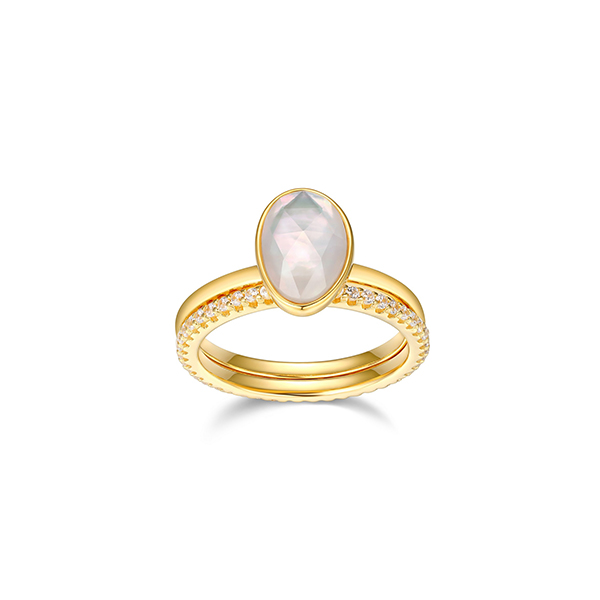 Fleur de Vie Collection Diamondlite Cubic Zirconia, Crystal and Mother of Pearl Doublet Ring - Gold - Size 8