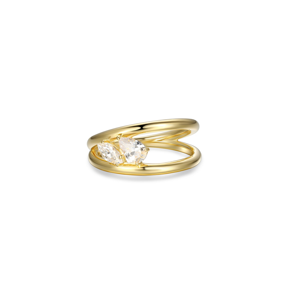 Diamondlite Cubic Zirconia Harmony Pear and Marquise Double Row Ring - Gold - Size 7