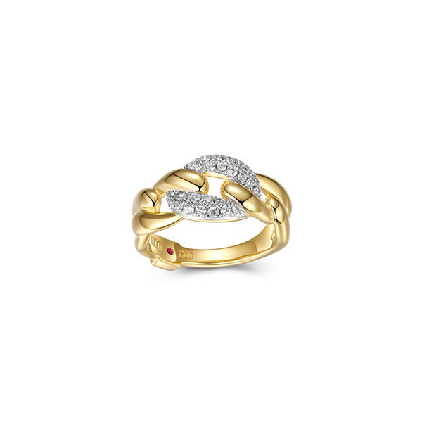 R34LAFM-2T-7 "Ebullience" Twisted Oval Link with Cubic Zirconia Ring - Silver and Gold