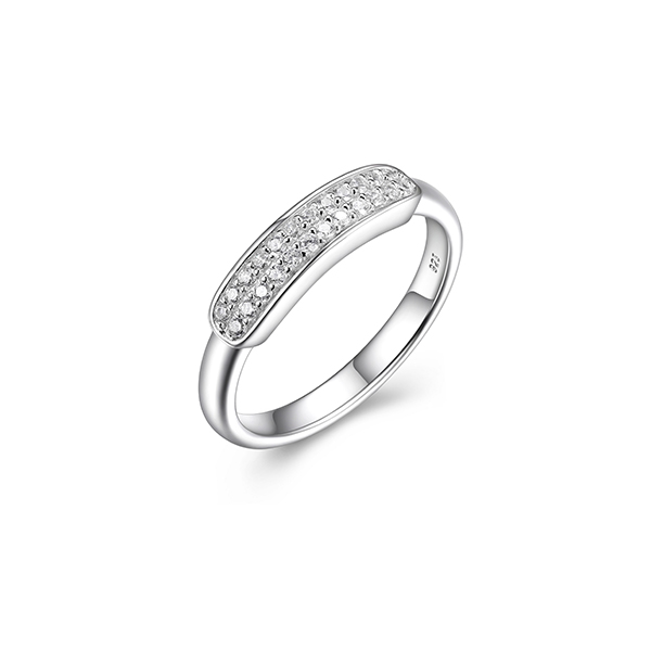 RCGR4Q034-W-6 Sterling Silver "PAPERCLIP" Cubic Zirconia Band Ring - Silver
