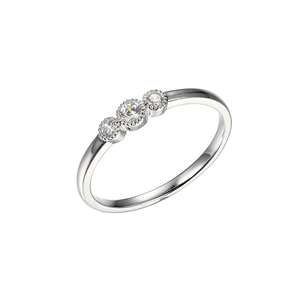 Diamondlite Cubic Zirconia Band Ring with Milgrain Accents  - Size 7 - Silver
