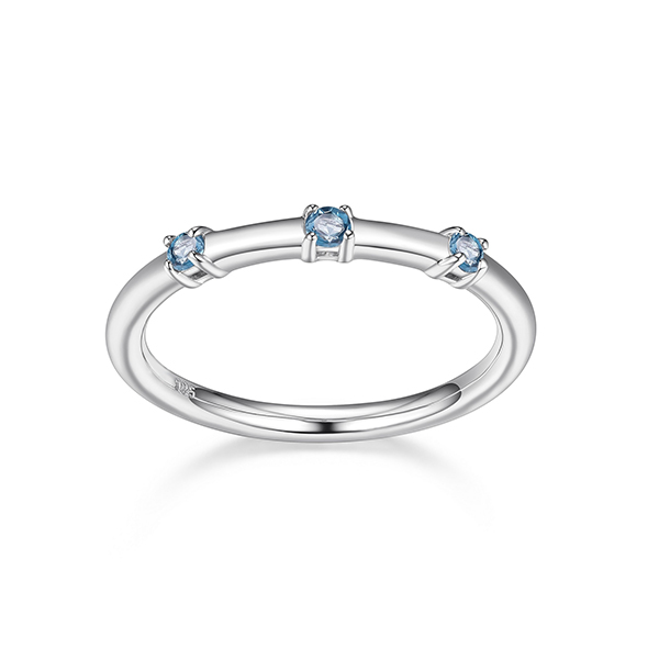 Genuine London Blue Topaz Station Ring - Silver - Size 7