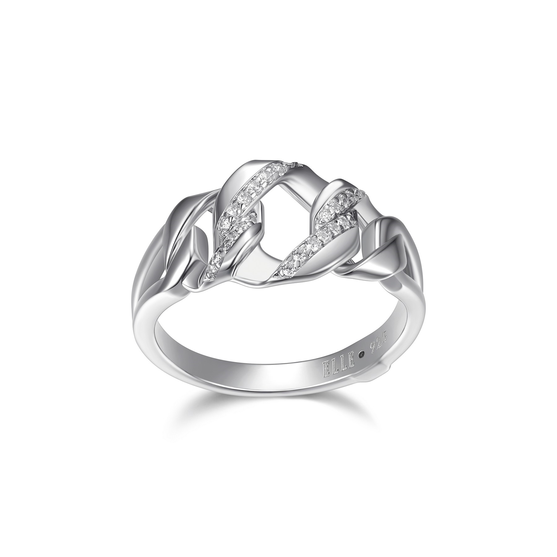 RR4LAB9-W-6 "Lattice" Sterling Silver Hexagon Link and Pave Cubic Zirconia Ring - Silver