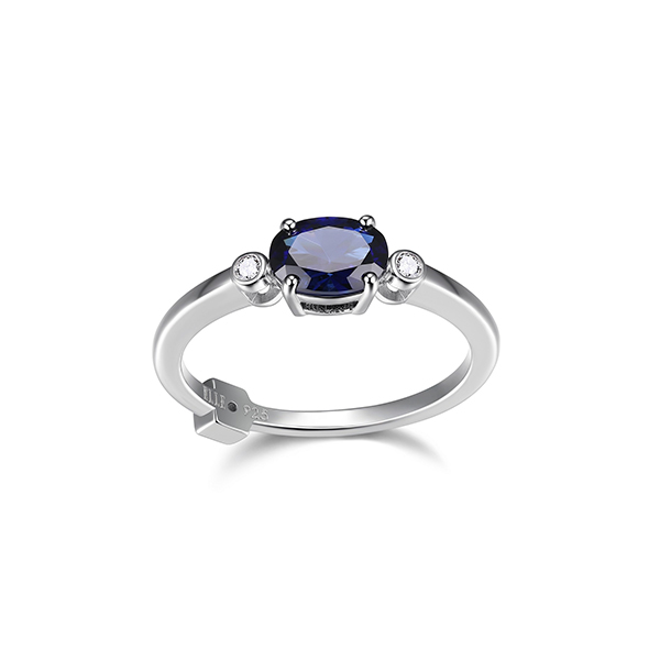 RR4LACZ-W-7 "Blue Star" Sterling Silver Created Sapphire and Lab Grown Diamond Solitaire Ring - Silver