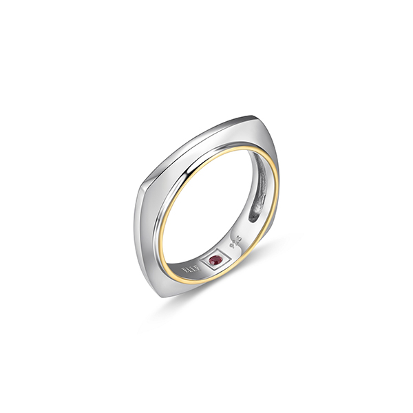 RR4LAD7-2T-6 "Aureole" Sterling Silver 2-Tone Square Ring - Silver and Gold