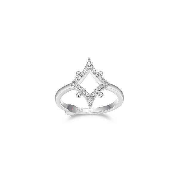 RR4LADE-W-6 "Stellar" Sterling Silver Rhombus with Pave Cubic Zirconia Ring - Silver